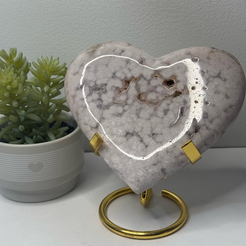Pink Amethyst Flower Agate Heart Crystal